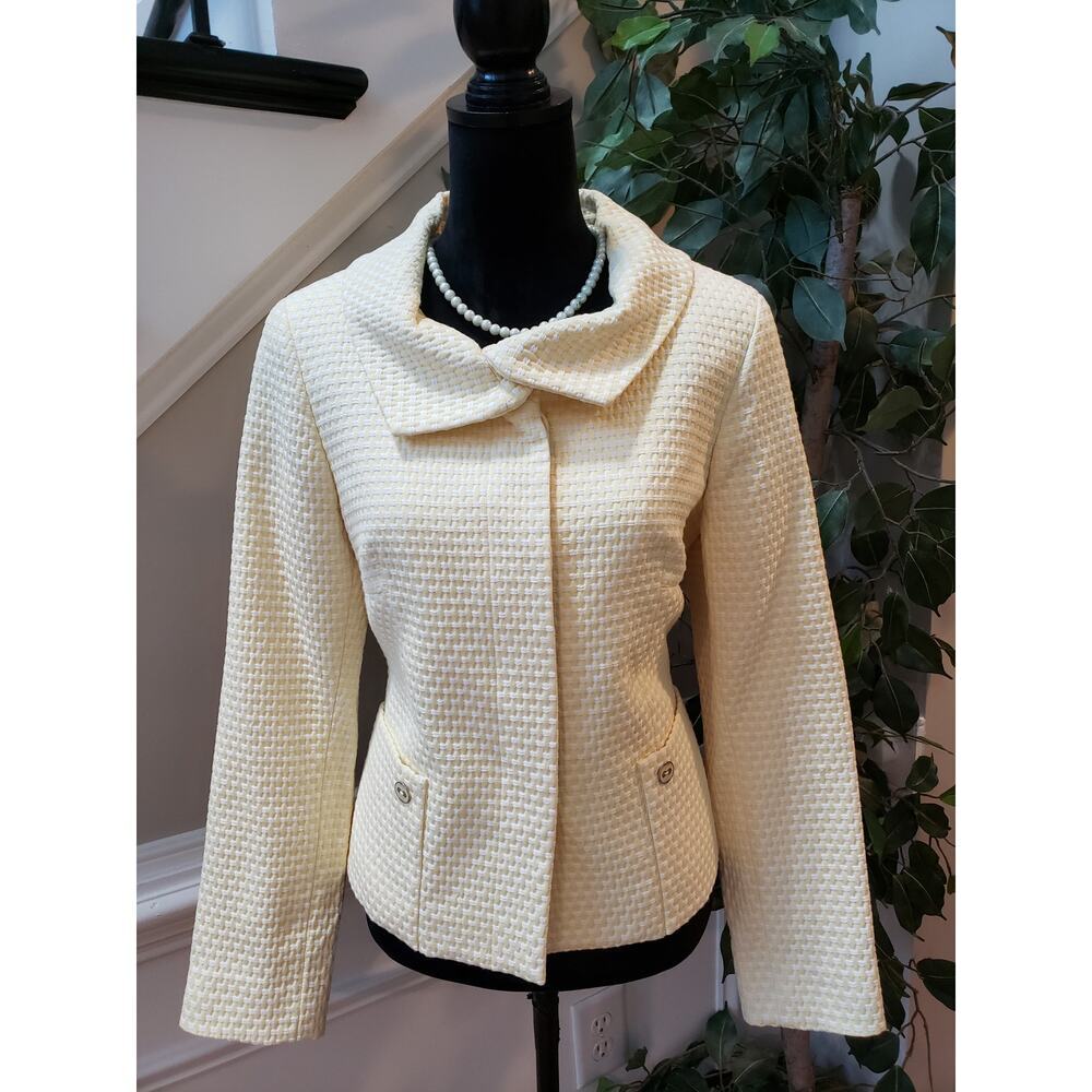 Doncaster Pretty Jacket Womens Large Yellow White Lined Long Sleeve Button Front